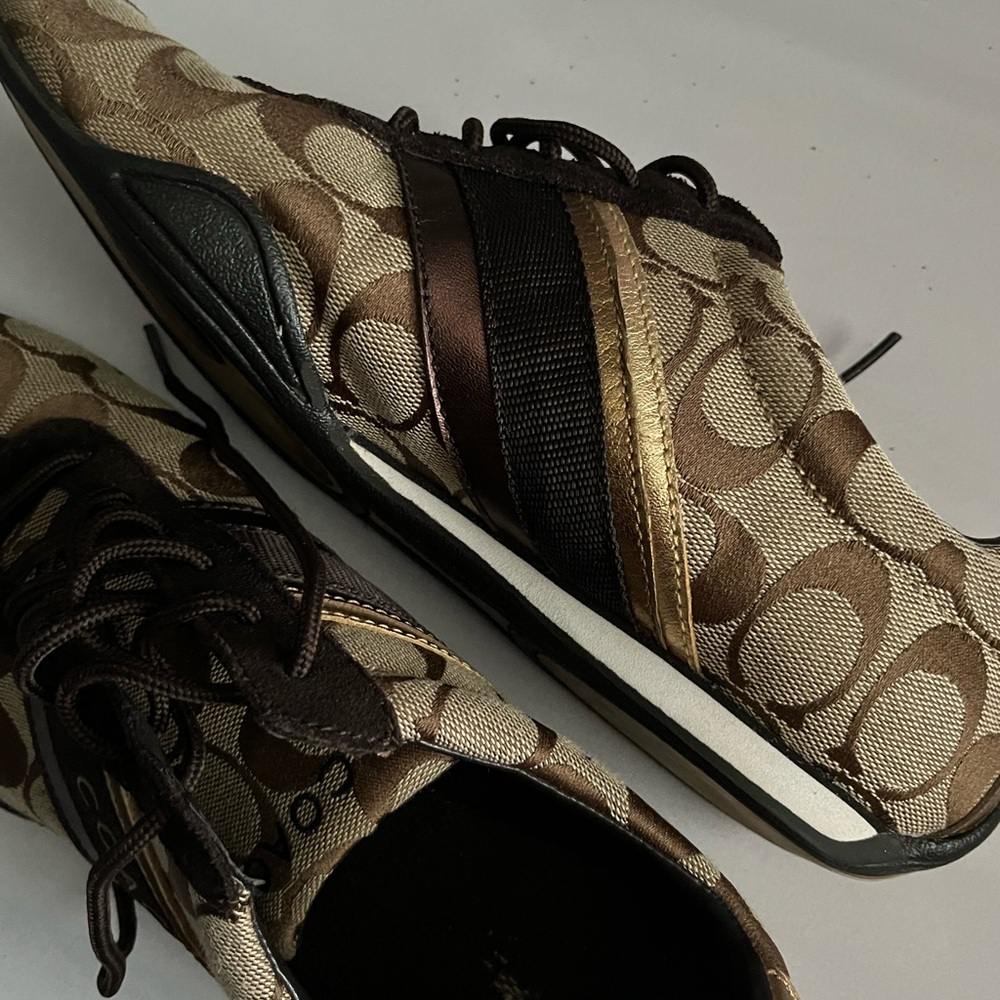 Coach Sneakers Brown & Tan w/ Gold Accents Size 8 1/2